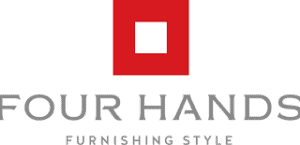 Modern furniture logo with red square and gray text.
