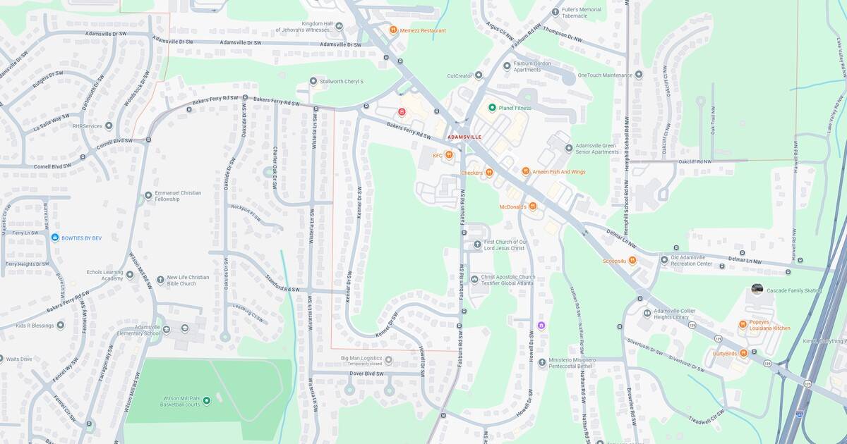 Detailed map showing streets, parks, and local landmarks in a suburban area.