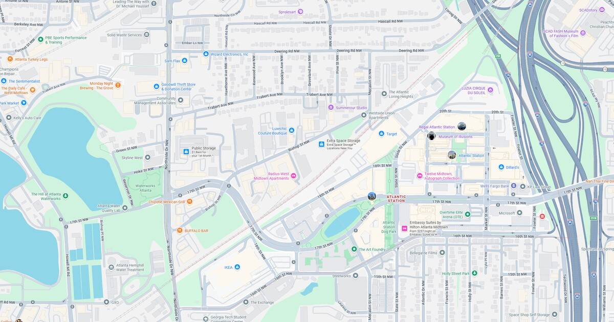 Map of city parks, streets, and highways in a metropolitan region.