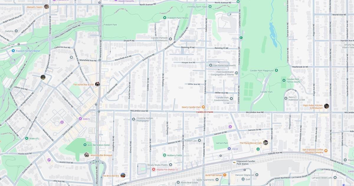 City map showing streets, parks, and landmarks in downtown area.