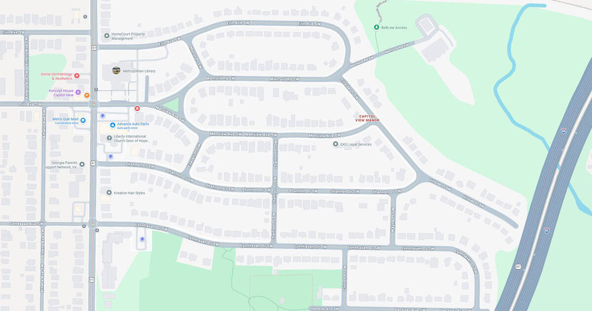 Map showing streets, parks, and natural areas in a suburban community.