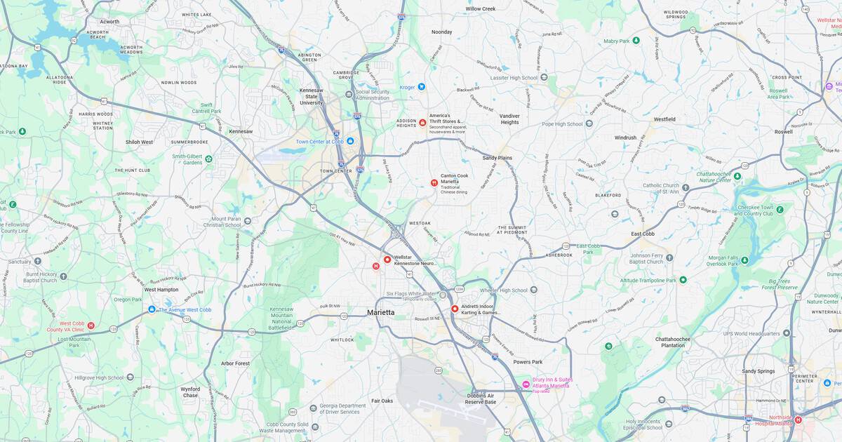 Detailed map showing Atlanta transit routes and city layout.
