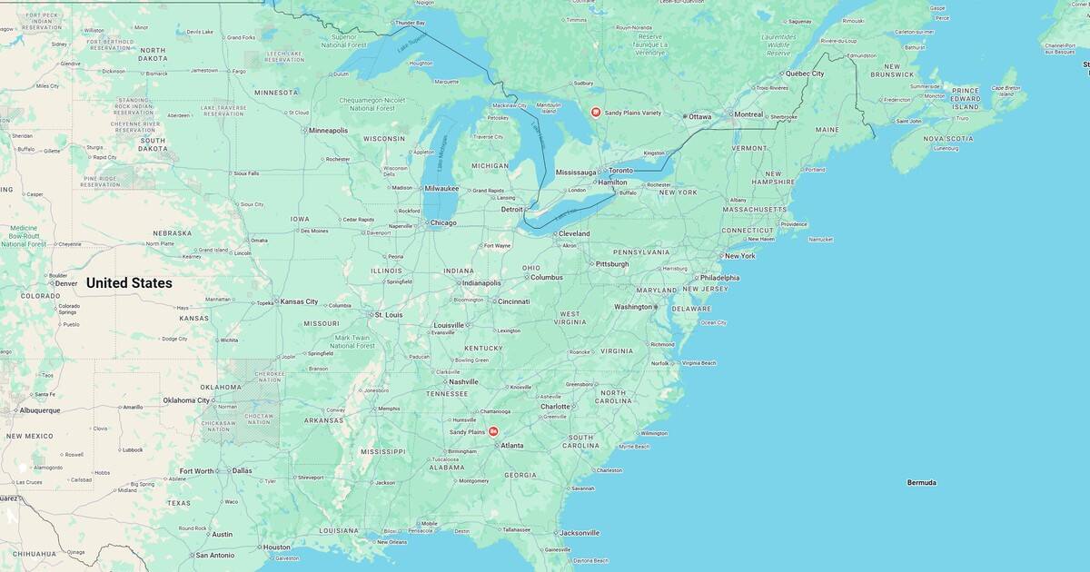 Map of New York City and nearby areas in the United States.