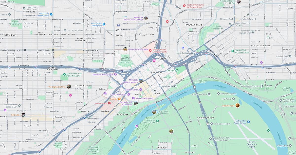 Detailed city map showing transit lines, parks, and neighborhoods in downtown area.